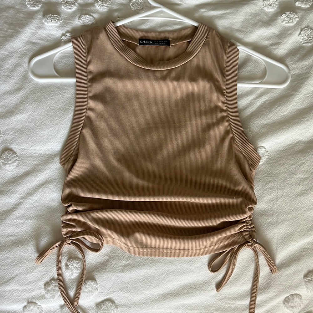 SHEIN tan/nude side tie ribbed crop tank top US S